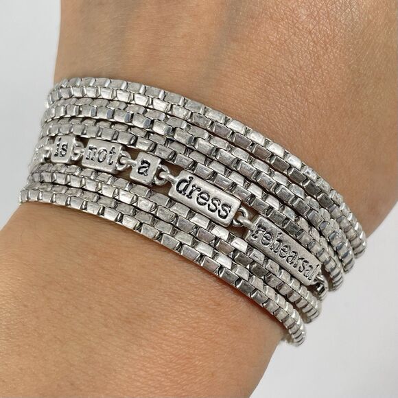 Kenneth Cole Multi Strand Silver Tone Bracelet “Today Is Not A Dress Rehearsal” - Picture 2 of 7